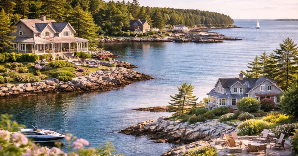 Maine waterfront home and shoreline