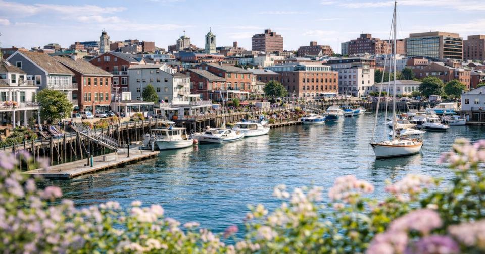 Portland Maine neighborhood and coastal cityscape